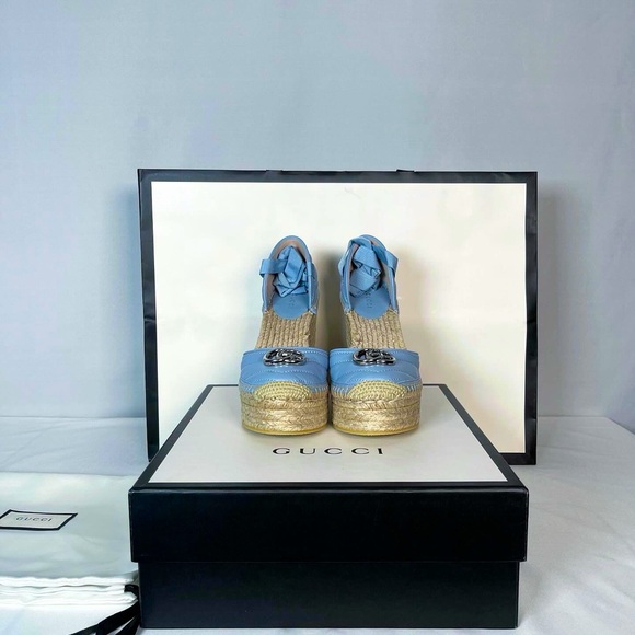 GUCCI LEATHER PLATFORM ESPADRILLE -BLUE - Picture 2 of 5